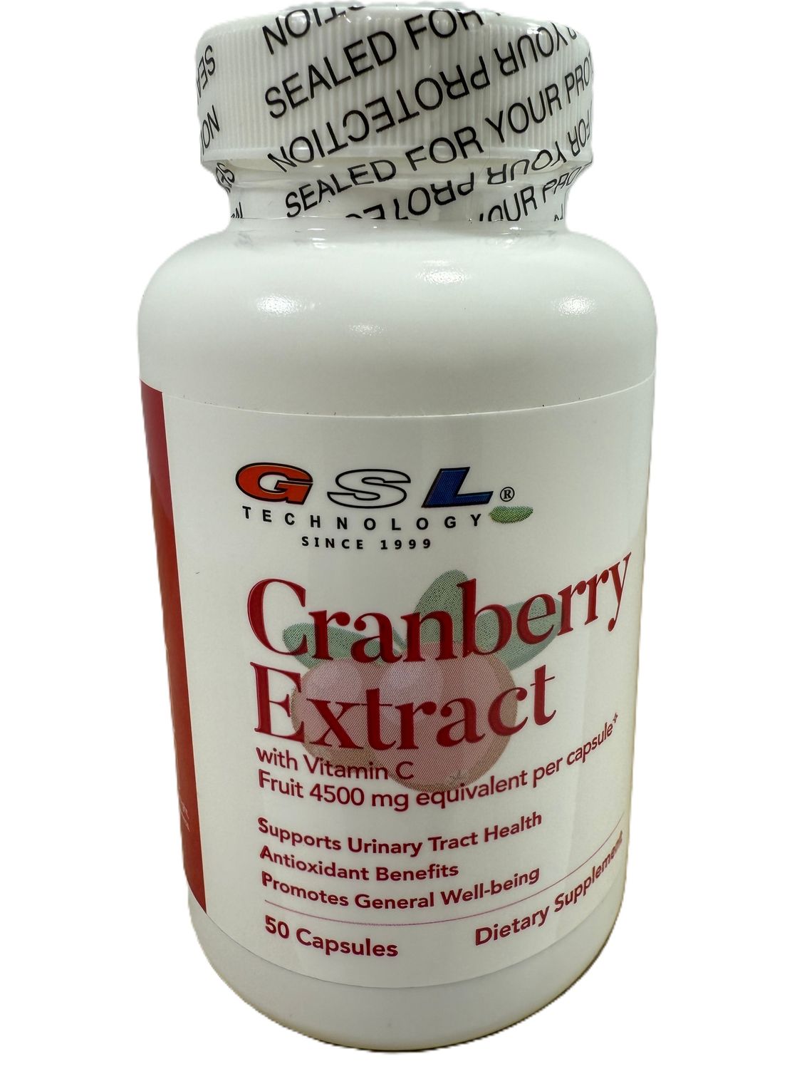 GSL CRANBERRY EXTRACT 4500MG 50 CAPSULAS CON VITAMINA C EXTRACTO DE ARANDANO