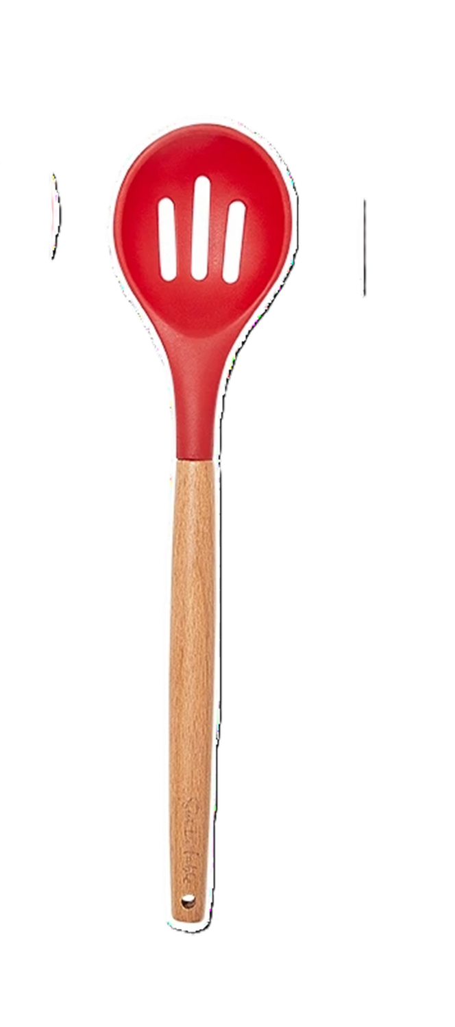 CUCHARA RANURADA DE SILICONE MANGO DE MADERA