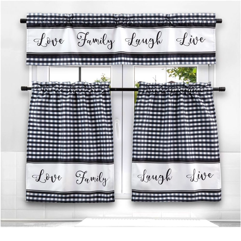 ELEGANT 3 PC CURTAIN KITCHEN SET CORTINAS PARA VENTANA DE COCINA 3 PIEZAS