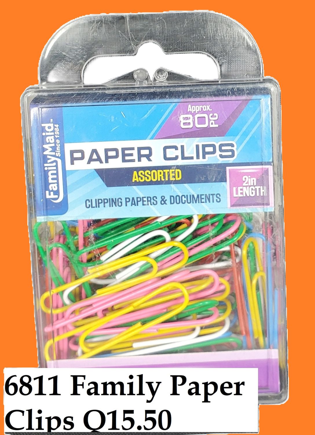 FAMILYMAID PAPER CLIPS COLORED 80 PIEZAS Sujetadores de Papeles y Documentos