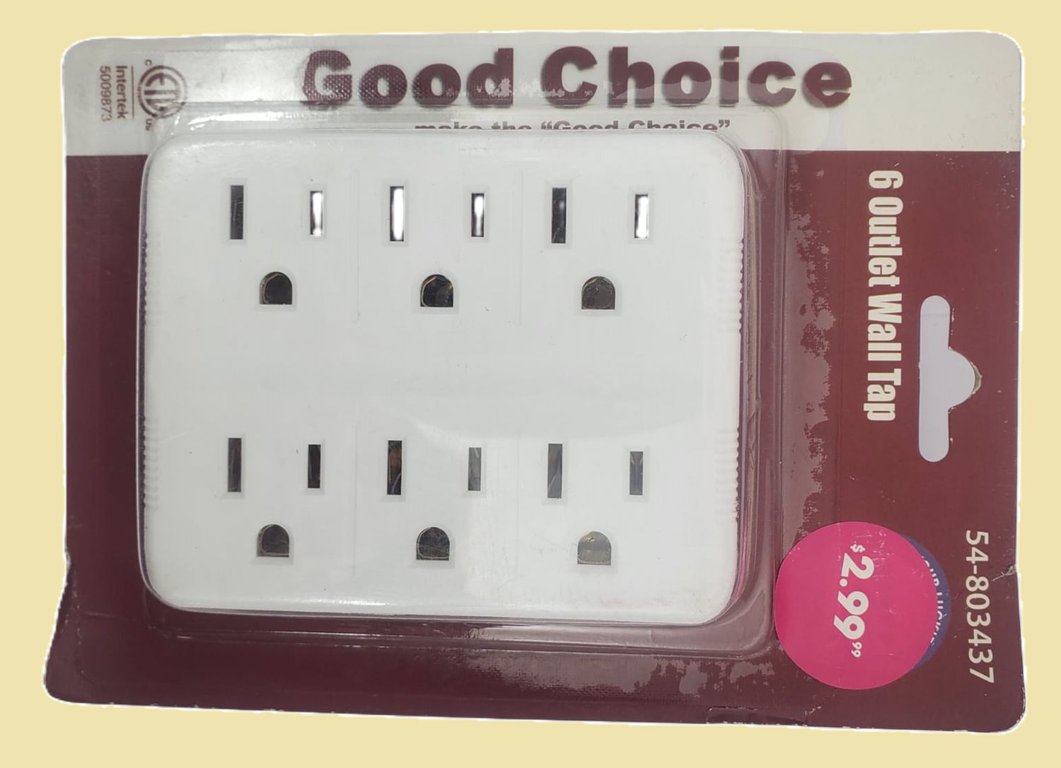 GOOD CHOICE ADAPTADOR de 2 a 6 SALIDAS Extensor de 6 salidas con anclaje central, toma de pared de enchufe de 6 vías, 15A/125VAC/1875W,