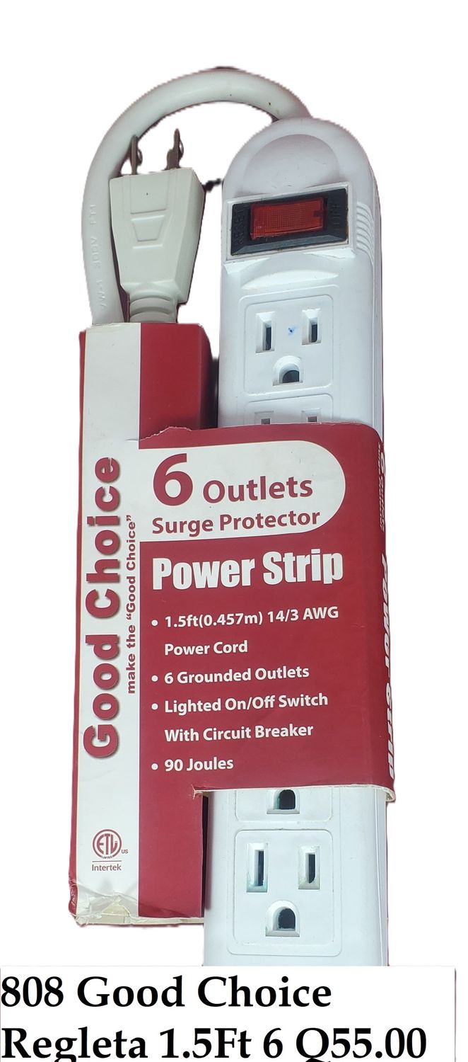 GOOD CHOICE REGLETA 1.5 FT 6 SALIDAS GoodChoice Power Strip Cable de 6 Salidas de 1,5 Pies Con Protector de Sobrecarga.