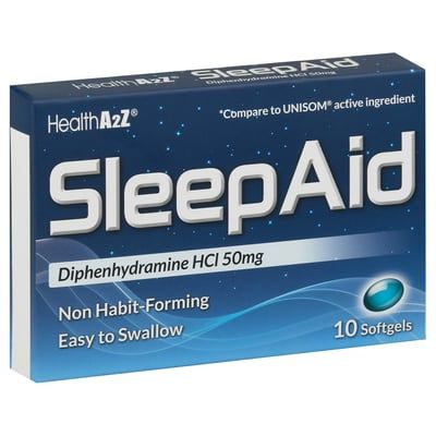 A2Z SLEEP AID HCI 50MG 10 CAPSULAS GEL, Health A2Z Ayuda para dormir, cápsulas blandas de difenhidramina, 50 mg,