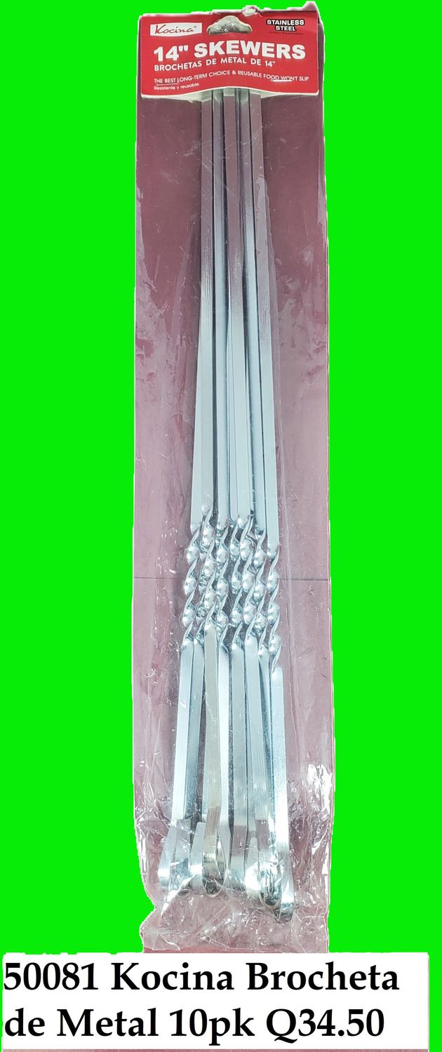 KOCINA BROCHETA DE METAL 10PK 14PULGADAS DE LARGO, brochetas, pinchos de metal de 14 pulgadas para asar palitos planos largos de acero inoxidable, palitos reutilizables para parrilla, barbacoa...