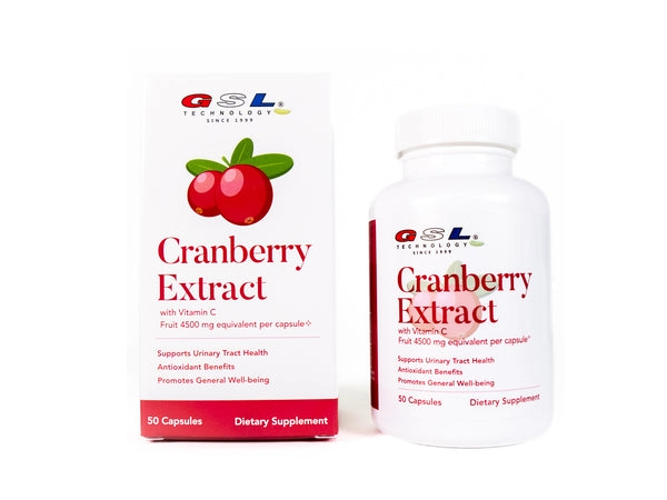 GSL CRANBERRY EXTRACT 4500MG 50 CAPSULAS CON VITAMINA C EXTRACTO DE ARANDANO, Cranberry Extract with Vitamin C | 450 mg of 10:1 Cranberry Extract