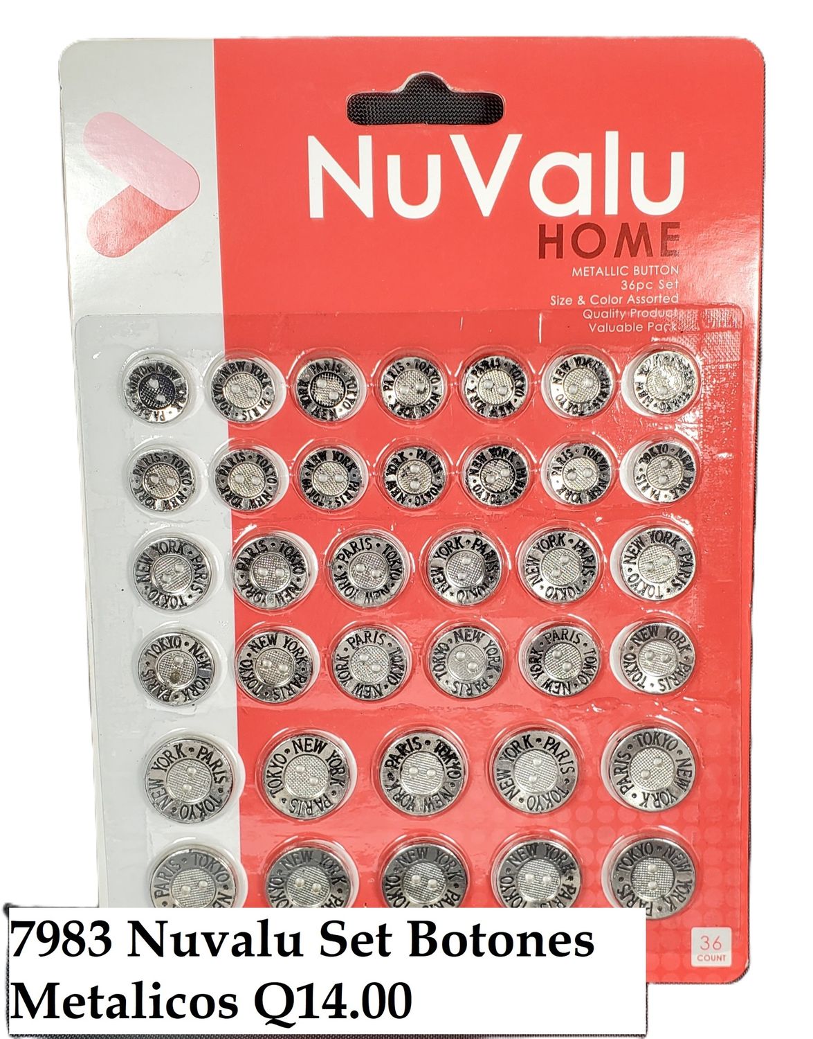 NUVALU BUTTON RESINOUS 36 CT 15MM ASST CLR CARTON CON BOTONES SURTIDO METALICOS