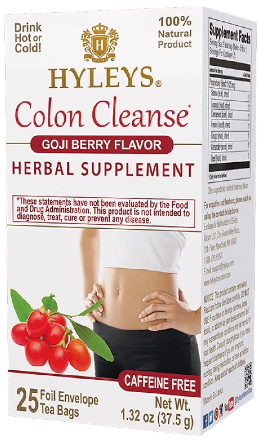 Hyleys Colon Cleanse Tea Sabor Goji Berry - 25 bolsas de té (paquete de 1)