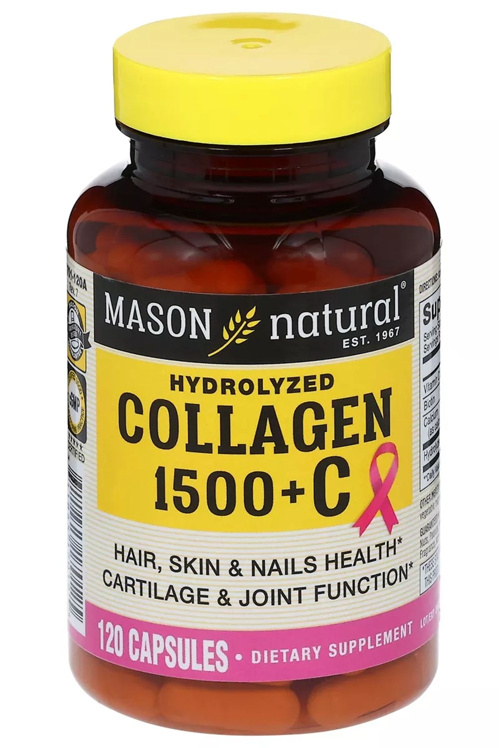 MASON NATURAL COLLAGEN HYDROLYZADO 120TABLETS, Mason Natural Collagen 1500 with Vitamin C Dietary Supplement Capsules - 120ct