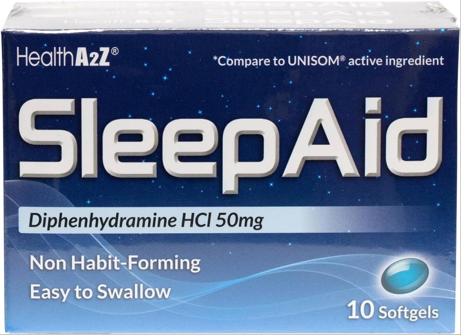 A2Z SLEEP AID HCI 50MG 10 CAPSULAS GEL, Health A2Z Ayuda para dormir, cápsulas blandas de difenhidramina, 50 mg,