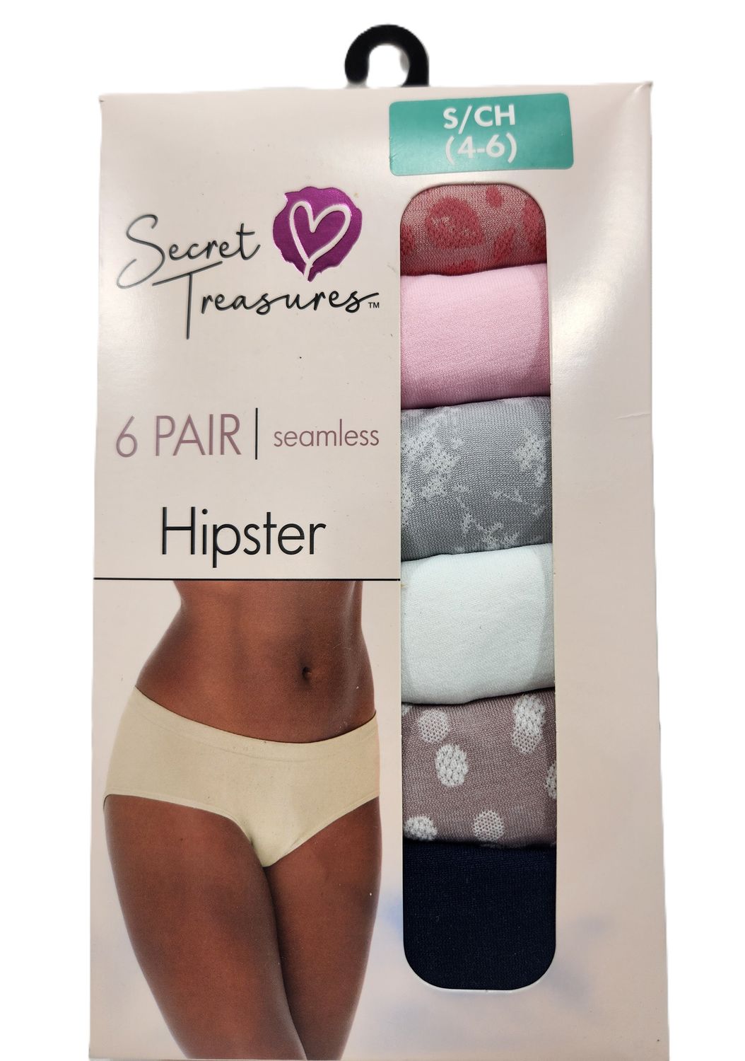 SECRET TREASURES HIPSTER 6PK, Surtido de estampados y sólidos 6 pares de bragas sin costuras - XS, Color múltiple