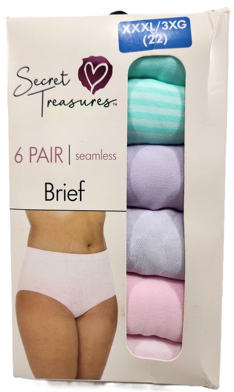 SECRET TREASURES BRIEFS  3XG 6PK, Secret Treasures Braguitas Estampadas de Corte Alto (Mujer), Paquete de 6