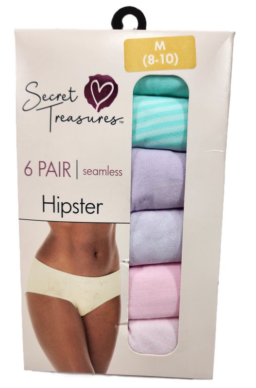 SECRET TREASURES HIPSTER M 6PK, Surtido de estampados y sólidos 6 pares de bragas sin costuras - M, Color múltiple