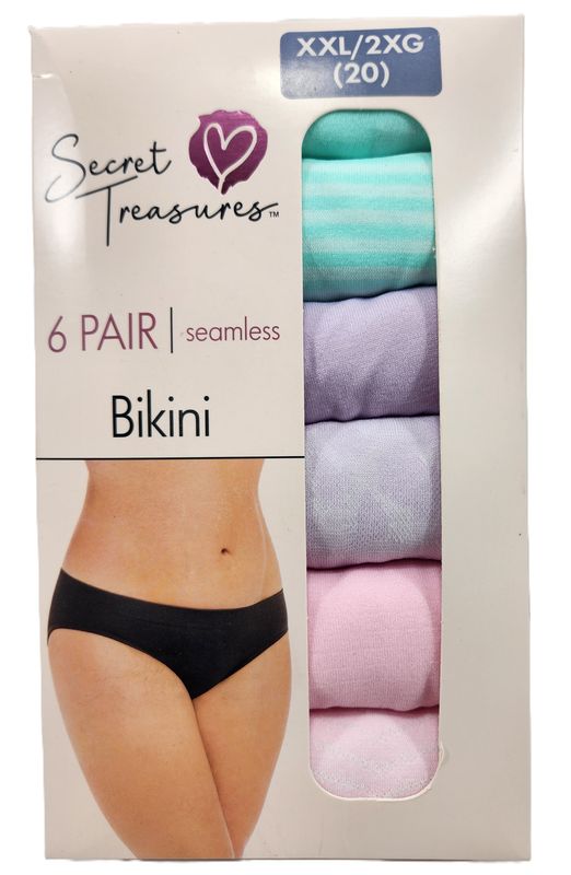 SECRET TREASURES BIKINI XXL 6PK, Surtido de estampados y sólidos 6 pares de bragas sin costuras - XXL, Color múltiple