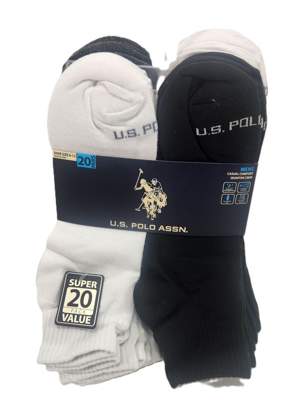 US POLO ASSN CALCETINES 20PK,Mens Socks Crew 20pk 6-12 Asst Clrs Blanco Negro Gris