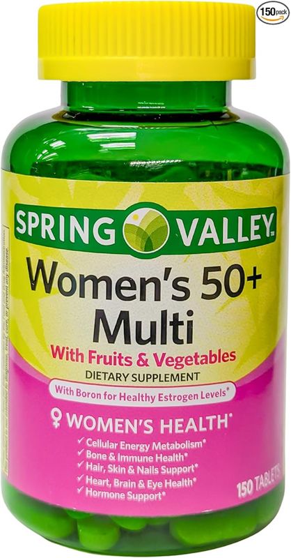 SPRING VALLEY WOMEN'S  MULTIVITAMINAS 150 TAB, Spring Valley - Suplemento dietético para mujeres 50+ con frutas y verduras, 150 tabletas (una botella)