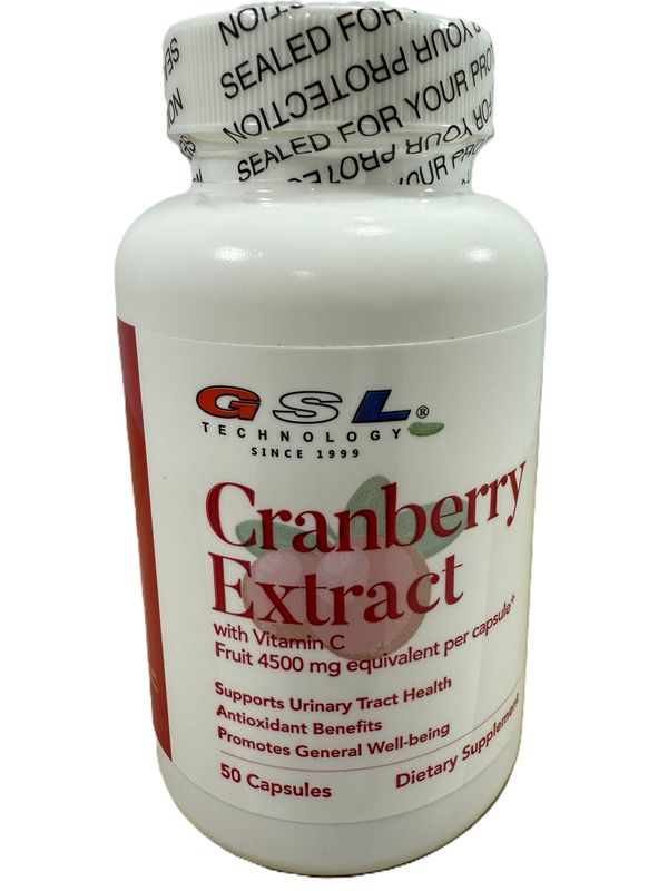 GSL CRANBERRY EXTRACT 4500MG 50 CAPSULAS CON VITAMINA C EXTRACTO DE ARANDANO, Cranberry Extract with Vitamin C | 4500 mg of 10:1 Cranberry Extract