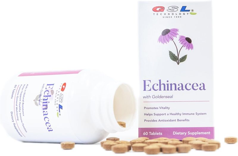 GSL ECHINACEA WITH GOLDEN SEAL 60 TAB, Equinácea con sello de oro | 200 mg de extracto