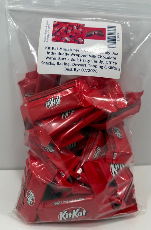 KITKAT MINIATURES BOLSA DE 50 WAFFERS, Barras de chocolate – Paquete de dulces de 50 Unidades – Deliciosas y crujientes a granel para adultos y niños – Paquete de fiesta de caramelos de chocolate