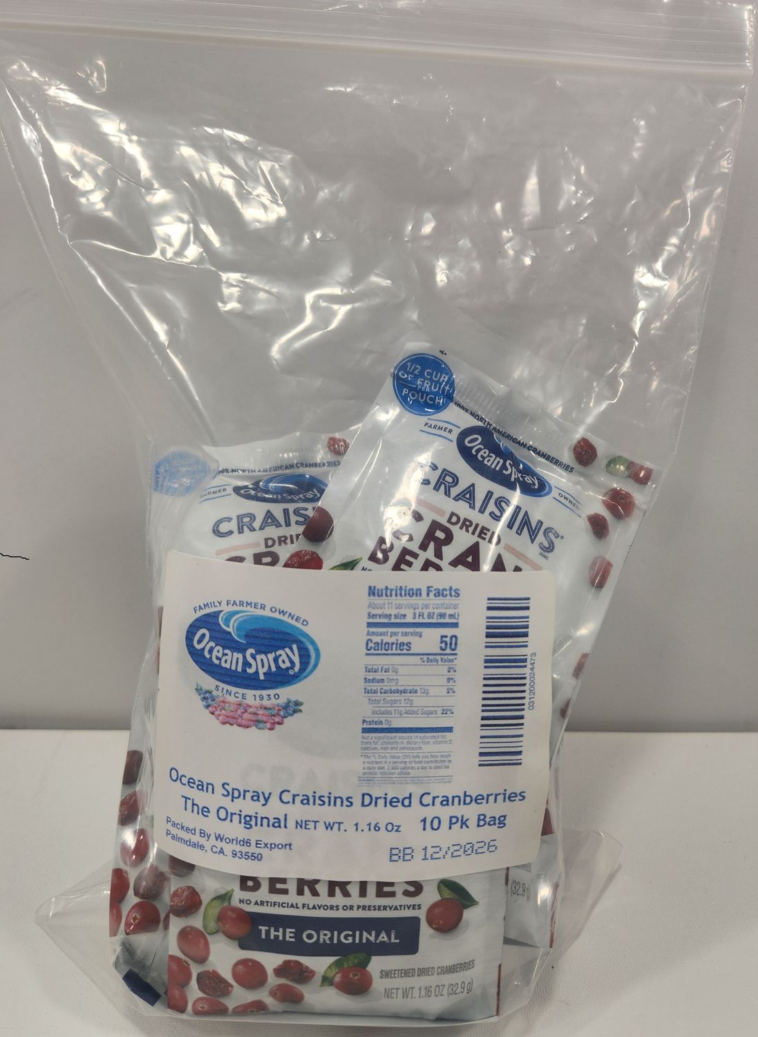 OCEAN SPRAY CRANBERRIES 1.16 OZ  Arándanos Rojos Secos, Frutos Secos, Bolsa de 1.16 oz BOLSA DE 10 Unidades