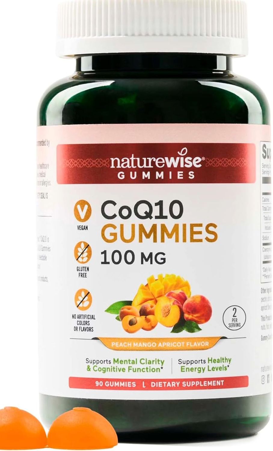NatureWise CoQ10 90 Gomitas de 100 mg – Sabor a melocotón y mango