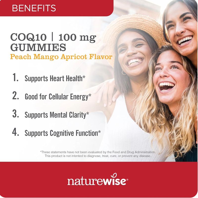 NatureWise CoQ10 90 Gomitas de 100 mg – Sabor a melocotón y mango