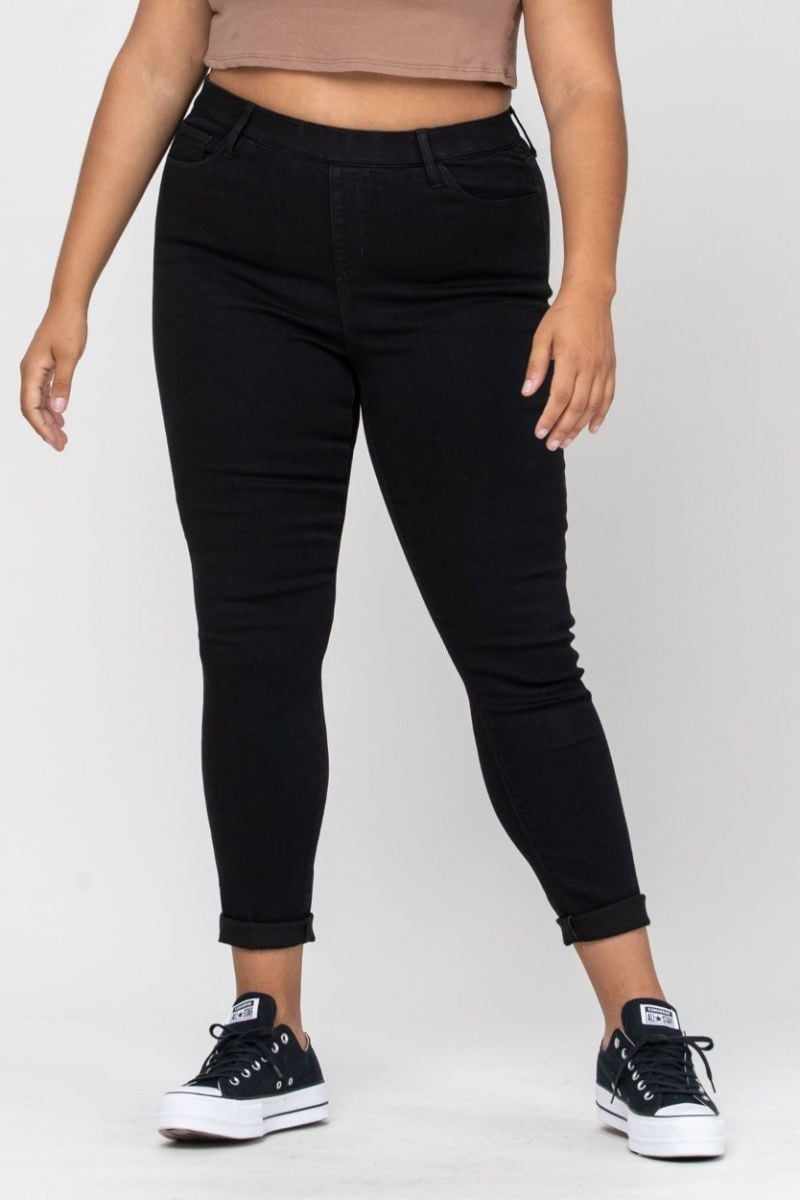 Mid Rise Pull On Crop Skinny with Rolled Hem