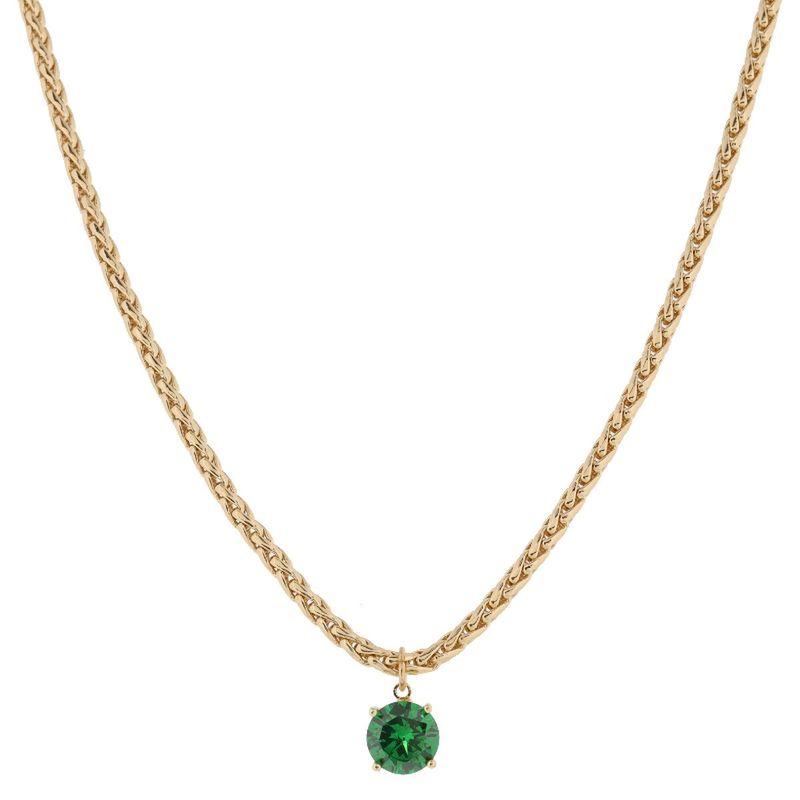 Shiny Gold Wheat Chain with Crystal Drop Necklace, .35" Pendant