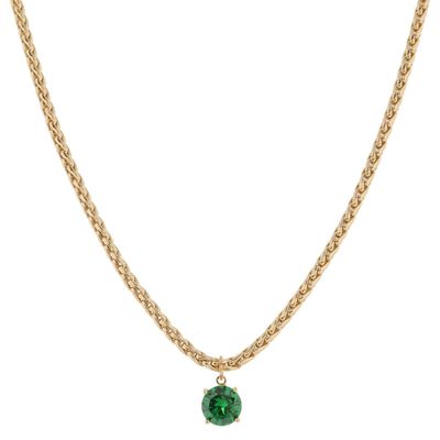 Shiny Gold Wheat Chain with Crystal Drop Necklace, .35" Pendant
