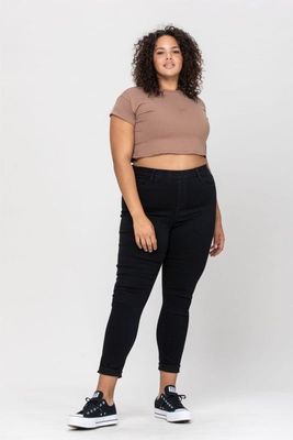Mid Rise Pull On Crop Skinny with Rolled Hem