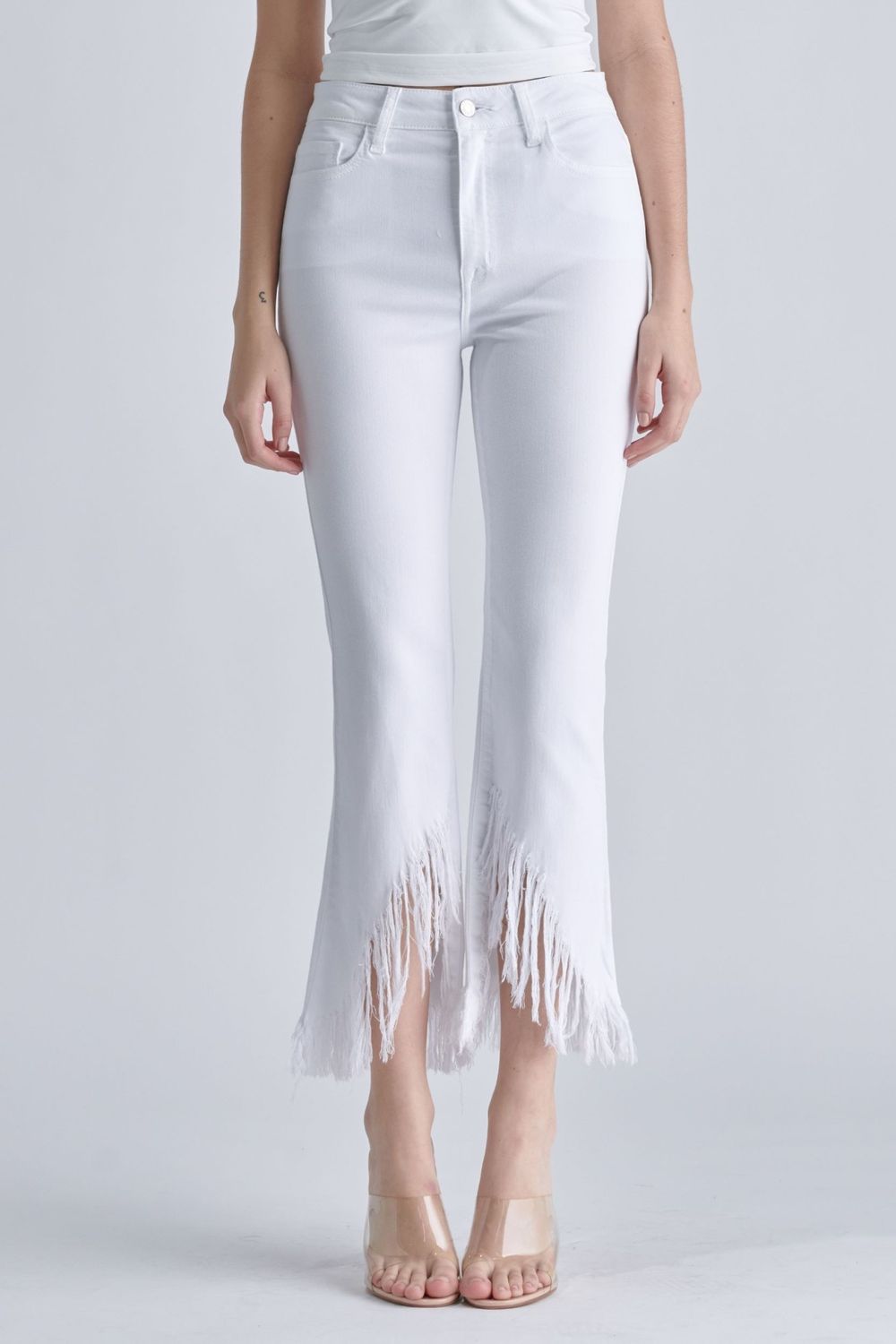 High Rise Crop Flare with Fringe Hem