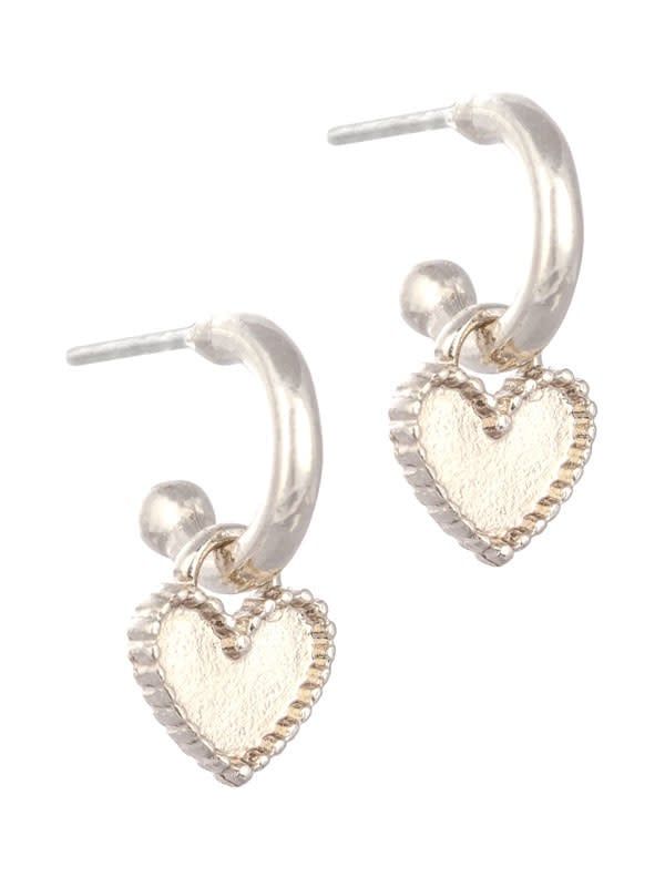Silver Huggie &amp; Heart Earrings