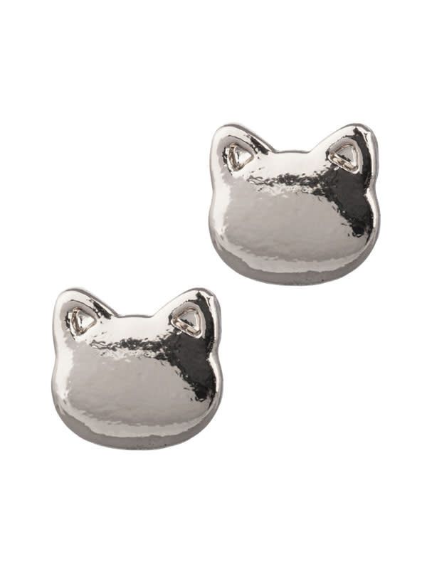 Silver Cat Head Stud Earrings