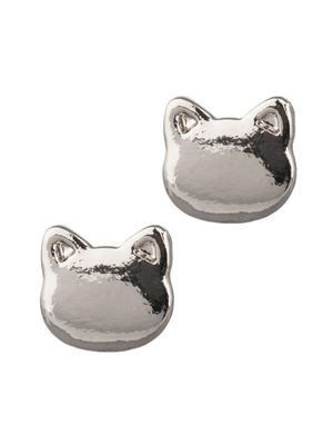 Silver Cat Head Stud Earrings
