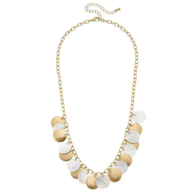 Naya Pearl and Gold Disc Statement Necklace in Mother of Pea