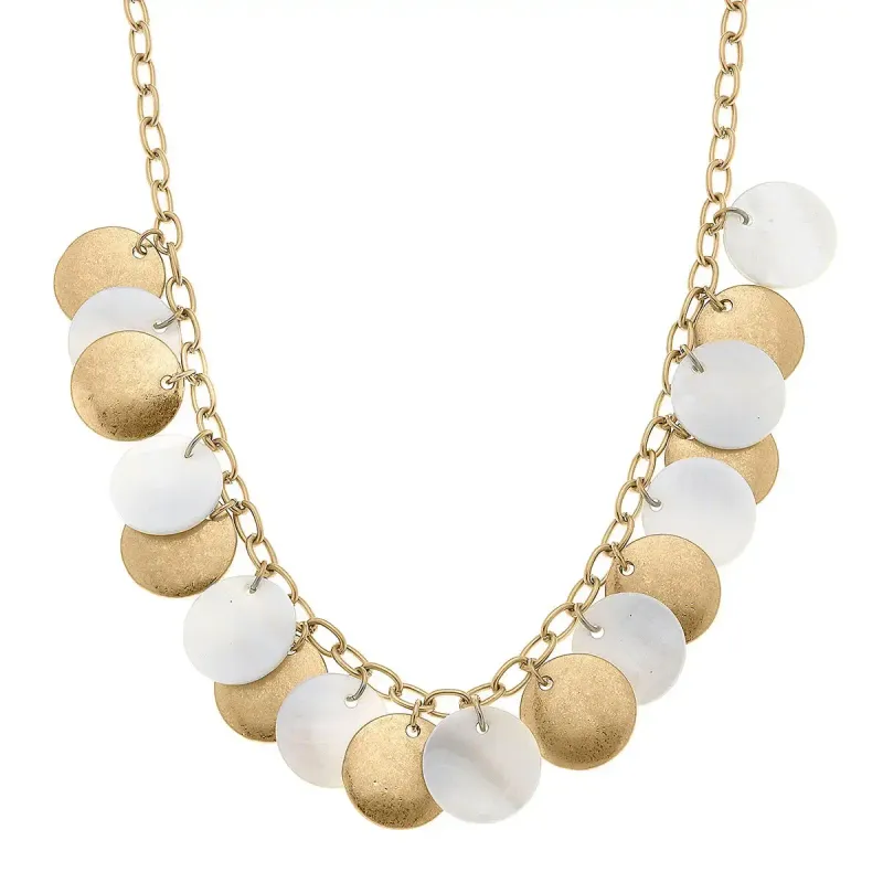 Naya Pearl and Gold Disc Statement Necklace in Mother of Pea