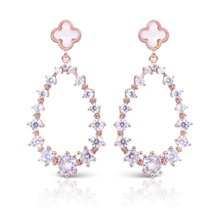 CZ - MOP Open Tear Drop Earrings - Rose Gold