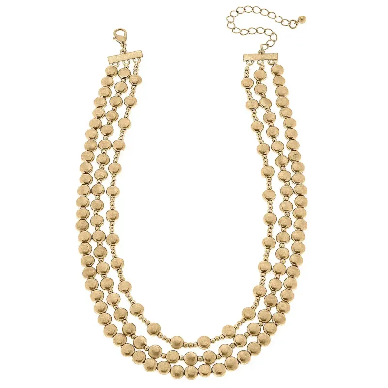 Clarissa Metal Beaded Layered Necklace in Worn Gold