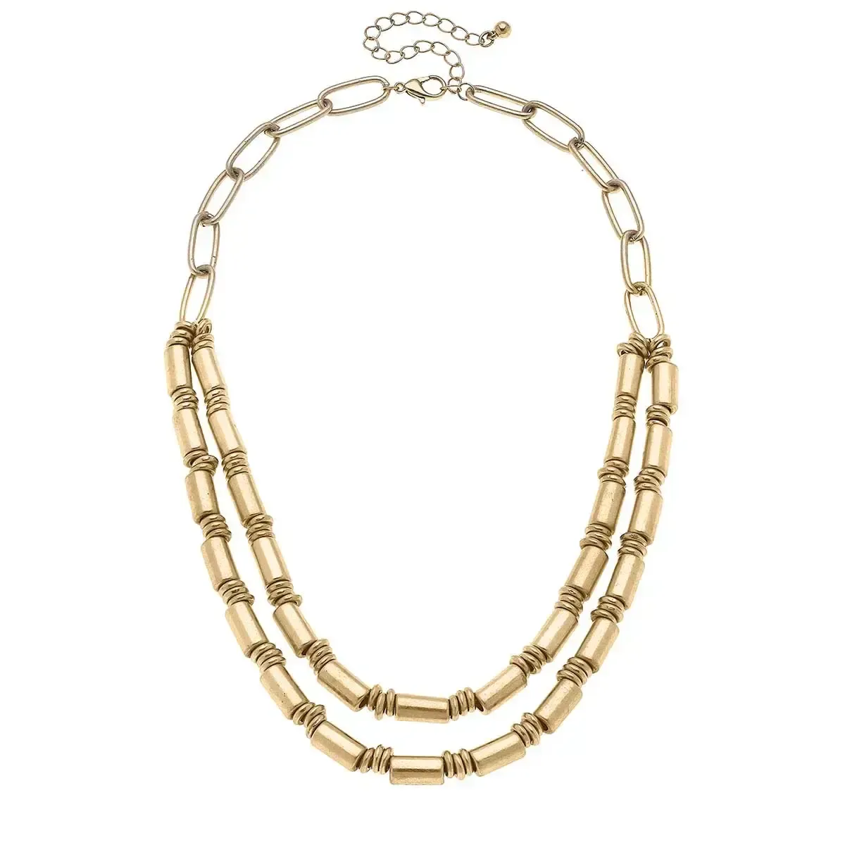 Harley Layered Metal Bead Necklace in Worn Gold