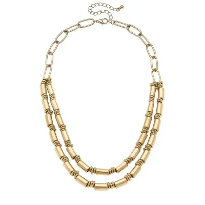 Harley Layered Metal Bead Necklace in Worn Gold