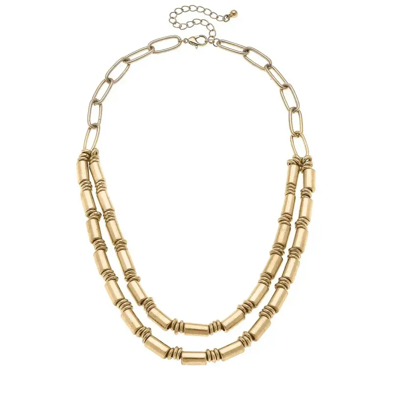 Harley Layered Metal Bead Necklace in Worn Gold