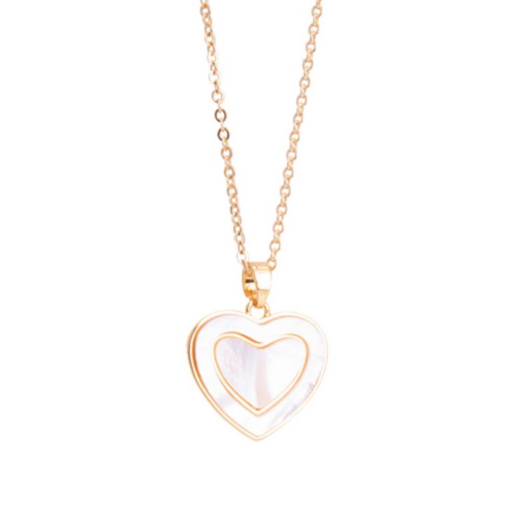 Mother of Pearl Filled Heart Necklace - Gold