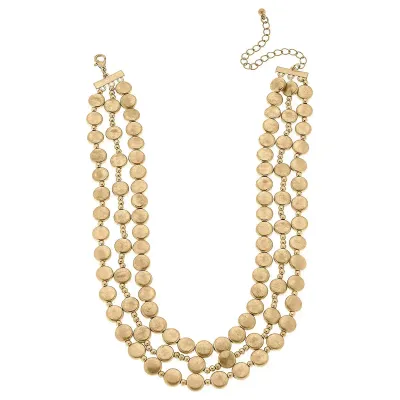 Paityn Metal Beaded Layered Necklace in Worn Gold