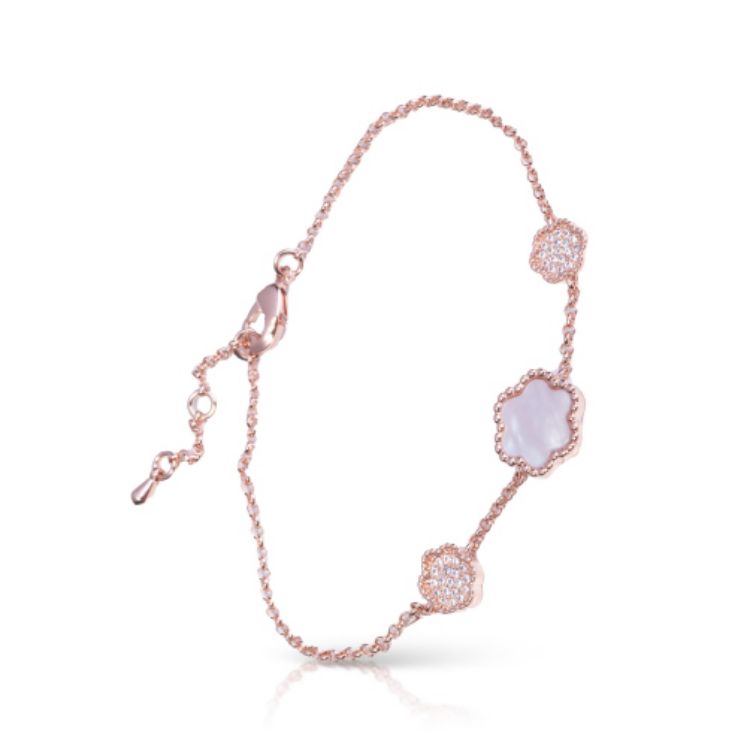 CZ-Mother of Pearl Clover Pull-Cord Bracelet