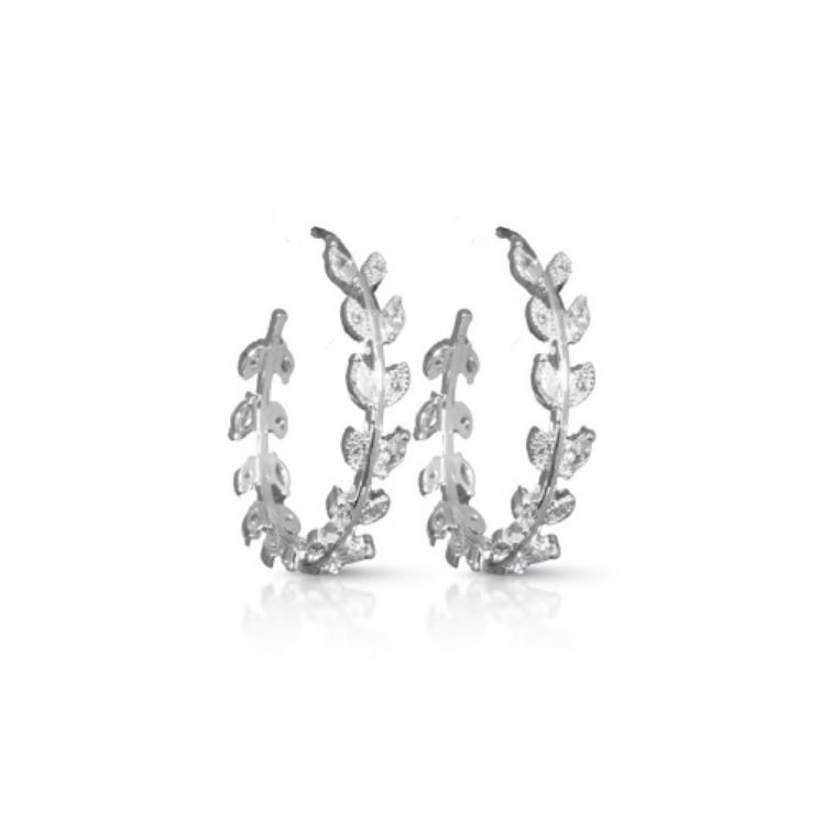 Large Marquis CZ Leaf Hoop Earrings - Silver