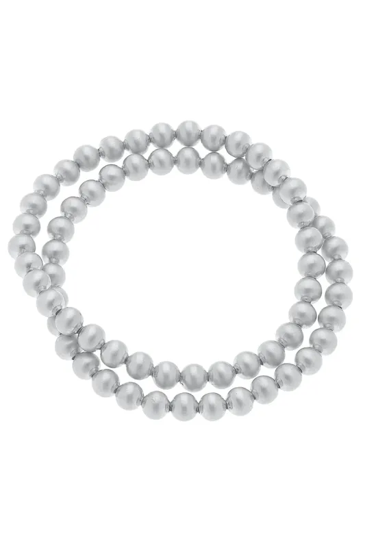 Cypress Ball Bead Stretch Bracelets (Set of 2) - Silver