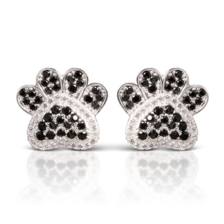 Ice Blu Paw Print Earrings - Silver-Black