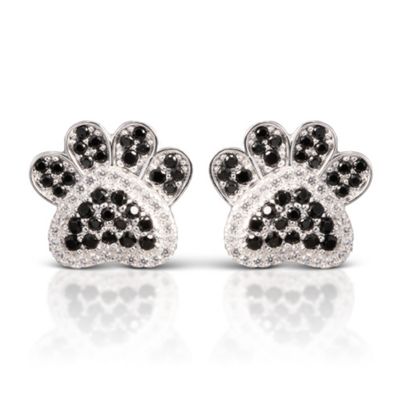 Ice Blu Paw Print Earrings - Silver-Black