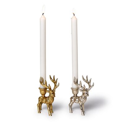 Deer Taper Candle Holder Assorted 2 Colors: Silver and Gold - Aluminum