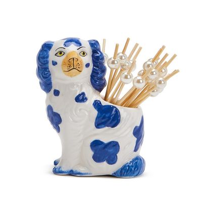 Staffordshire Dog with 20 Picks in Gift Box - Hand Painted Ceramic/Bamboo