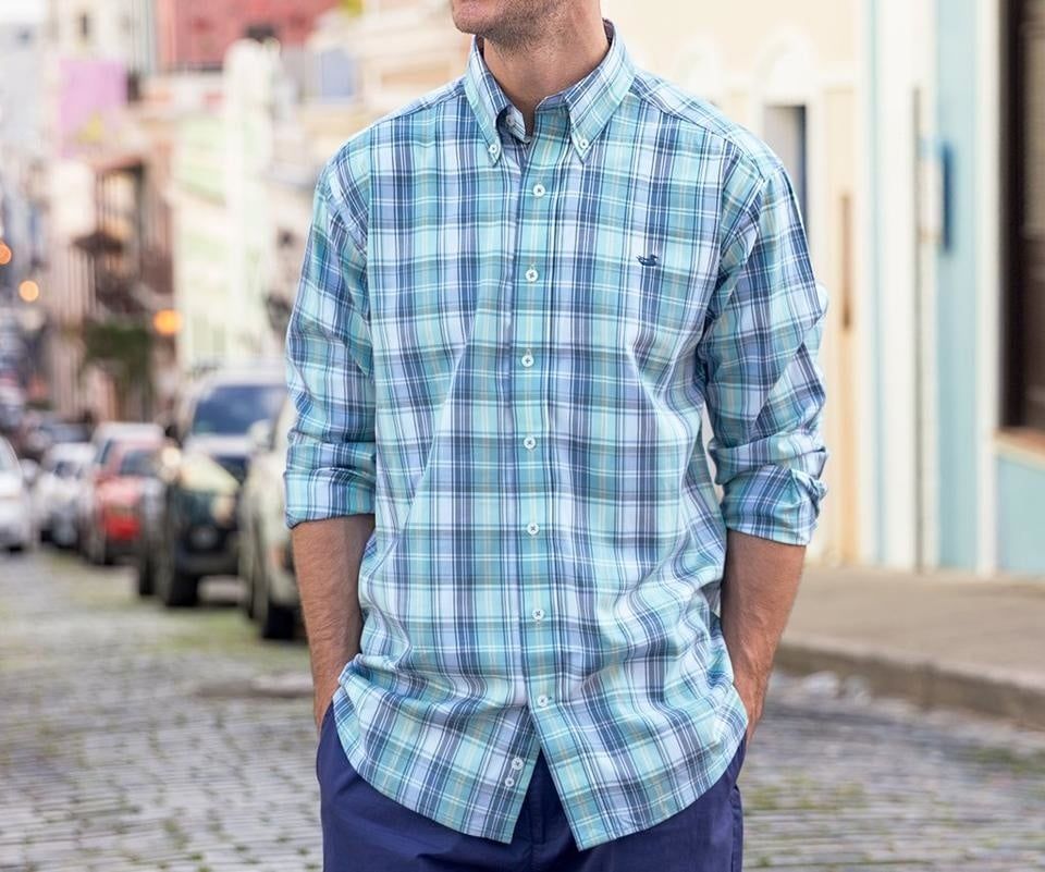 Duluth Plaid Dress Shirt, Color: Slate &amp; Mint, Size: S